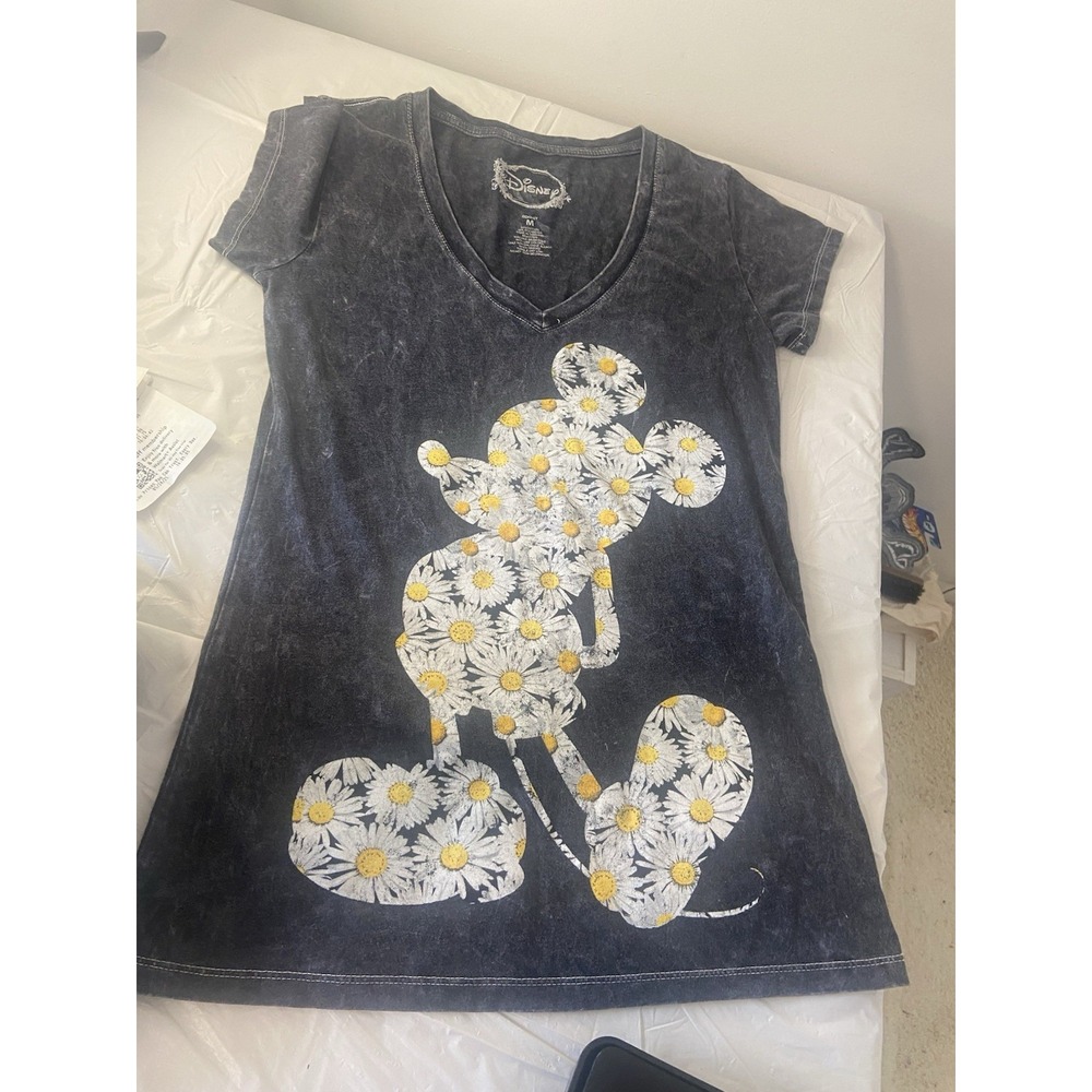Mickey Mouse Daisy Silhouette Distressed Black‎ Cap Sleeve T-Shirt-Size M- Rare